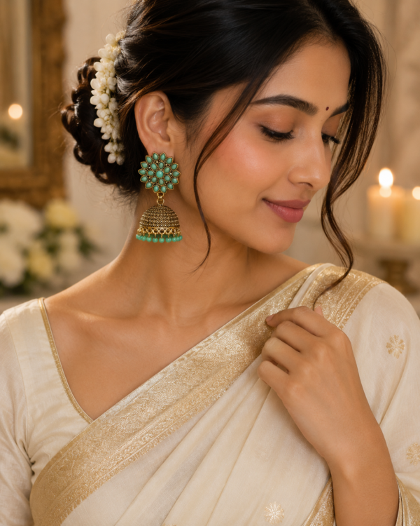 Mint Royale Floral Jhumka Earrings