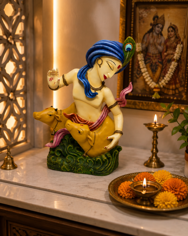 Divine Krishna with cows idol