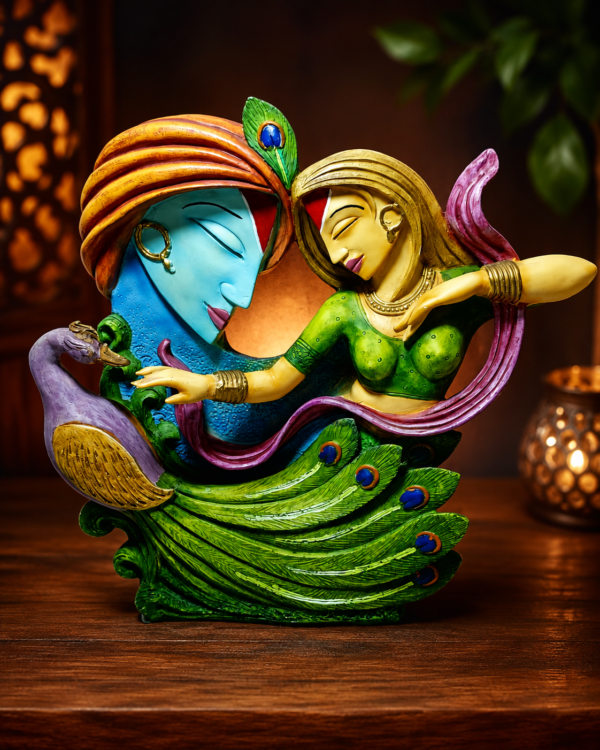 Divine Radha Krishna Peacock Love Sculpture