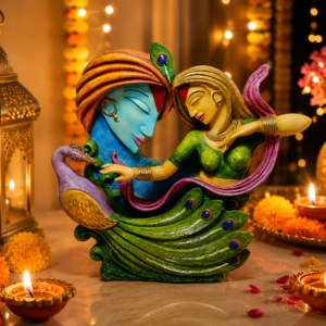 Divine Radha Krishna Peacock Love Sculpture