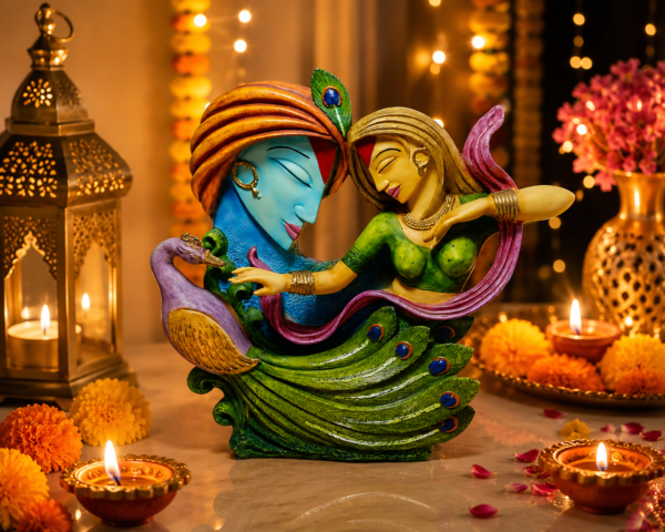 Divine Radha Krishna Peacock Love Sculpture