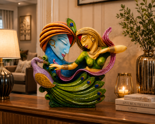 Divine Radha Krishna Peacock Love Sculpture