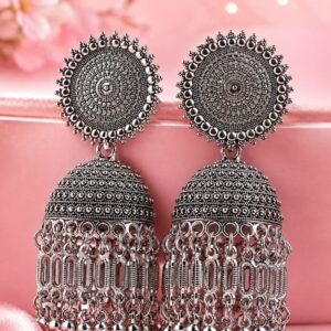 Silver Oxidised Circular/Chakra Statement Jhumkas