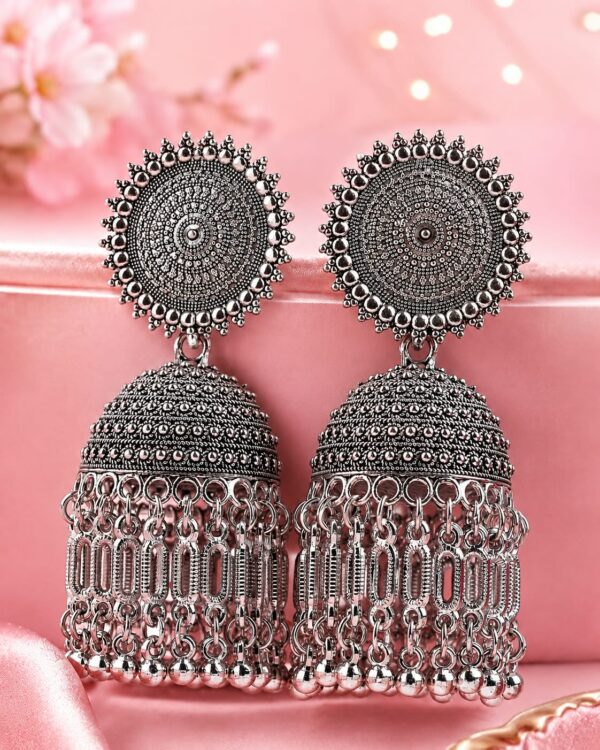 Silver Oxidised Circular/Chakra Statement Jhumkas