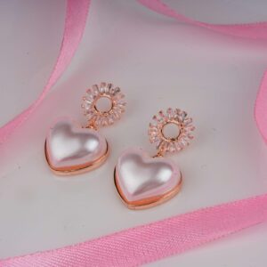 Pearl Heart Rose Gold Drop Earrings