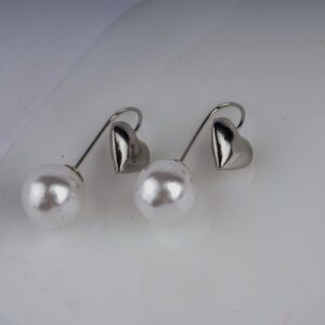 Silver Heart Pearl Drop Earrings