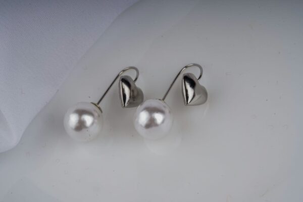 Silver Heart Pearl Drop Earrings