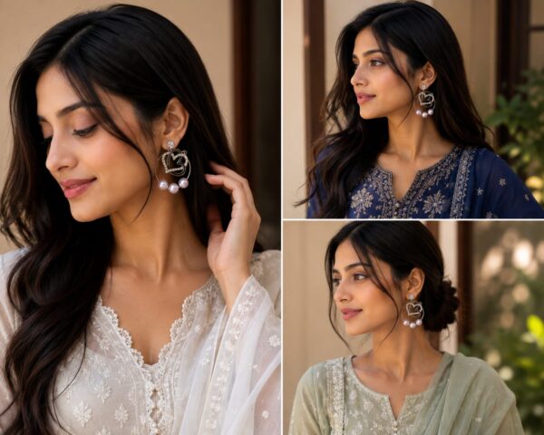 Aaira Pearl Heart Earrings