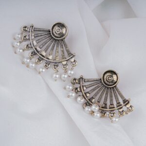 Pearl Arc Oxidised Earrings