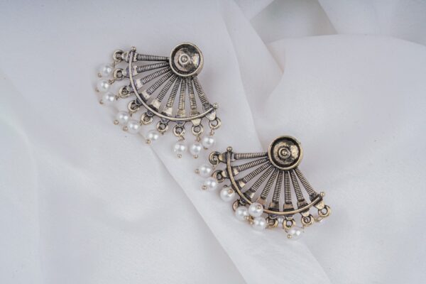 Pearl Arc Oxidised Earrings