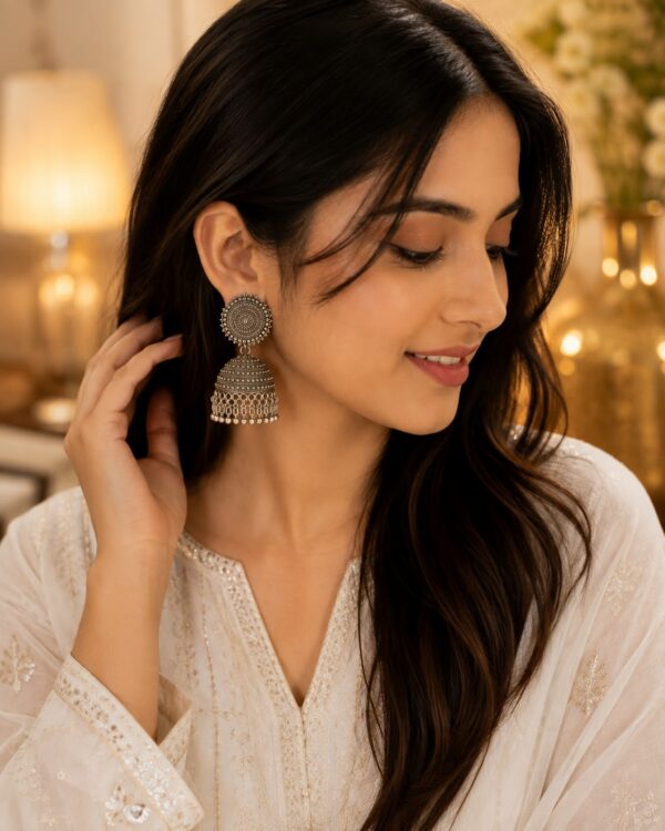Silver Oxidised Circular/Chakra Statement Jhumkas