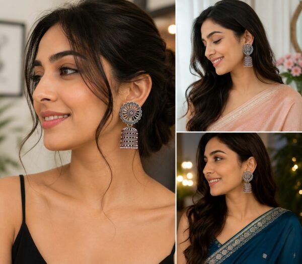bell ear ring1 Antique Floral Bell Jhumka Earrings