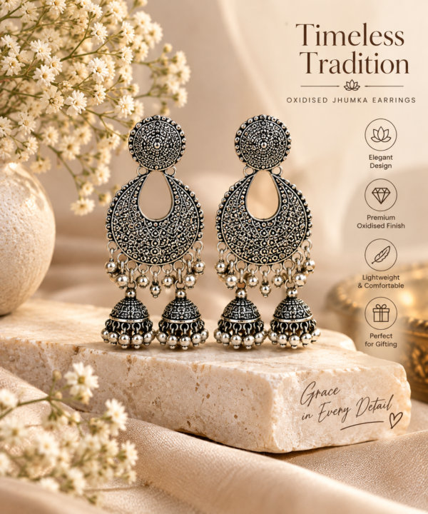 Noorika Oxidised Silver Double Jhumka Earrings
