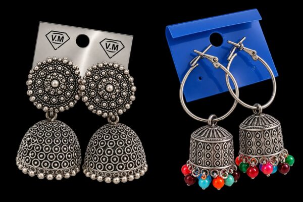 Rangrez Oxidised Silver Jhumka Earrings Combo – Pack of 2 Pairs